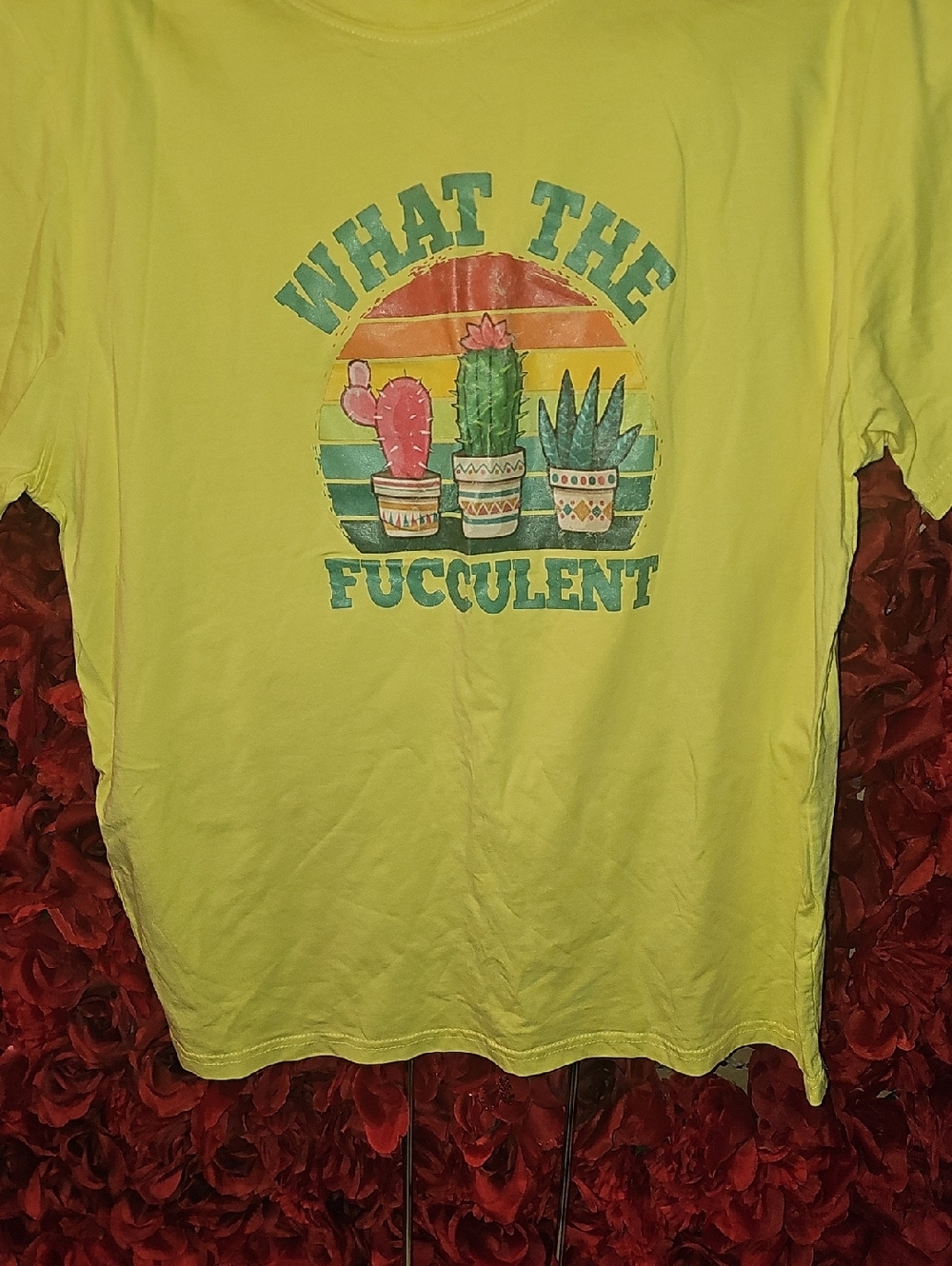 Women's NWOT "What The Fucculent"Yellow Graphic Tee Size 2XL